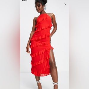 ASOS red ruffle dress
